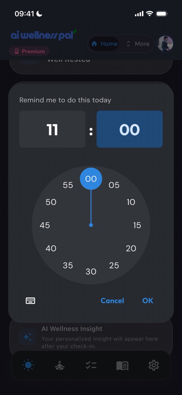 Setting a reminder time for a wellness action