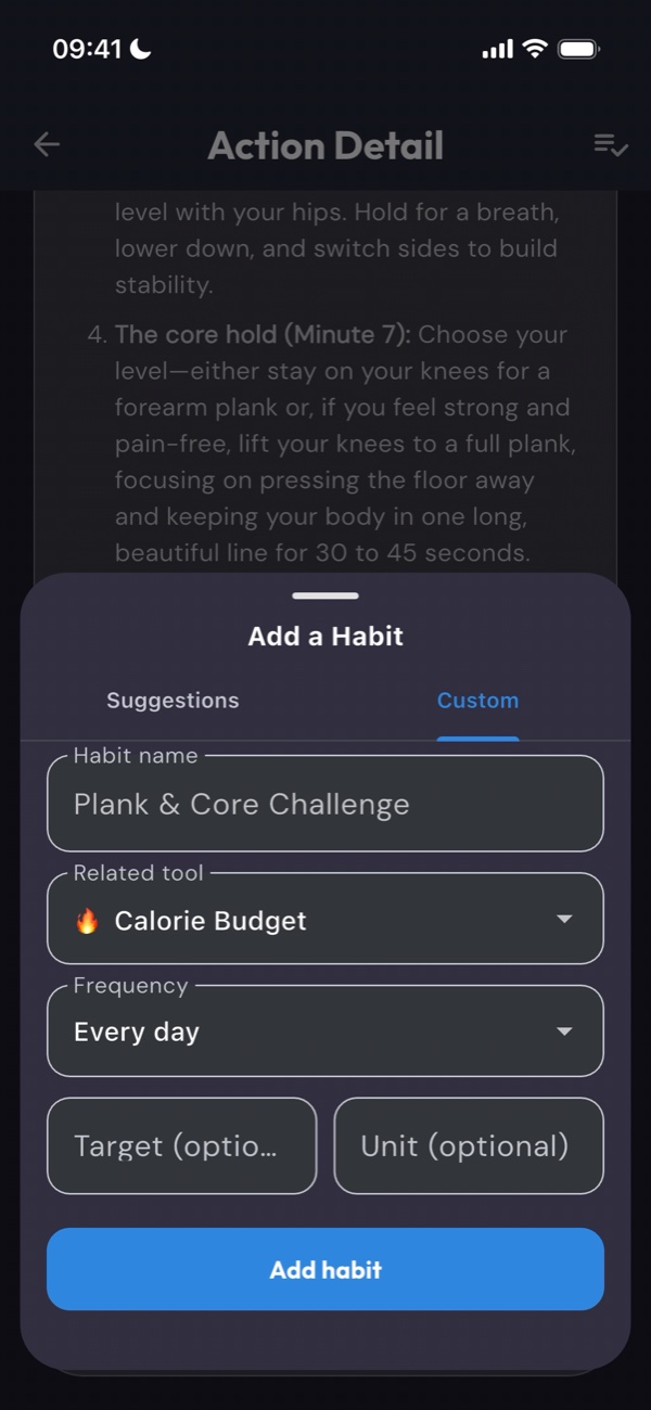Adding a custom habit with frequency and target