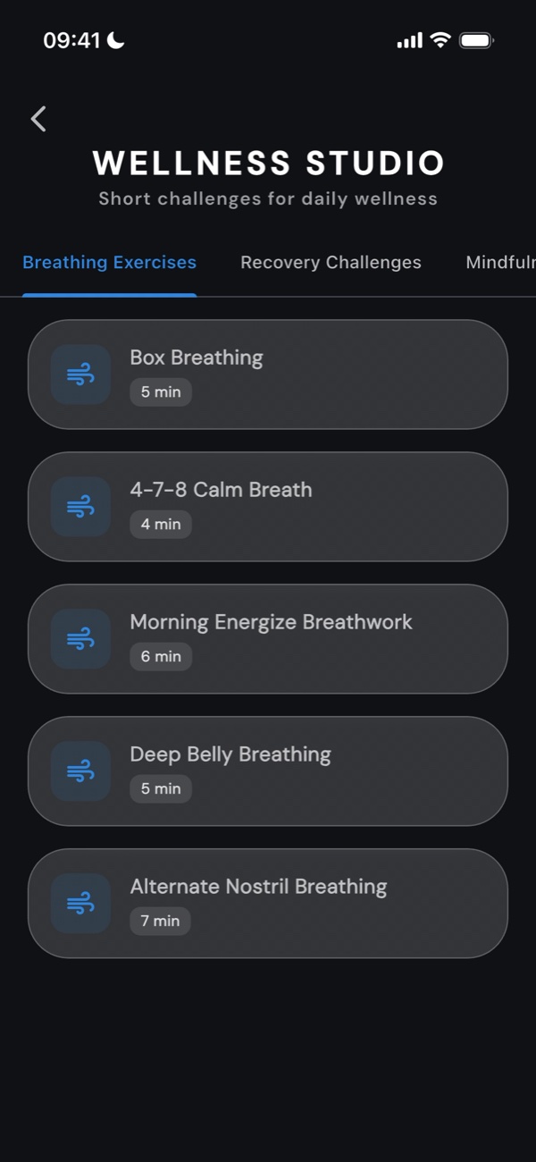 Wellness studio with short breathing exercises