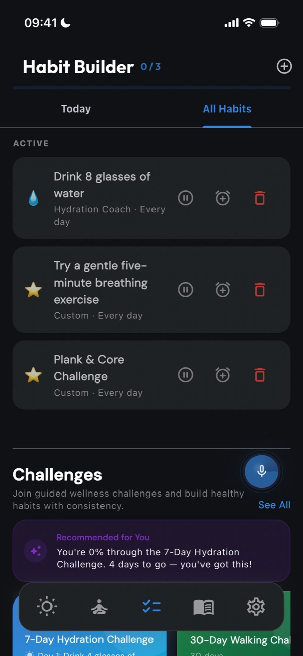 Habit builder list of active habits